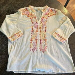 Sandy Starkman Embroidered Tunic Blouse sz L